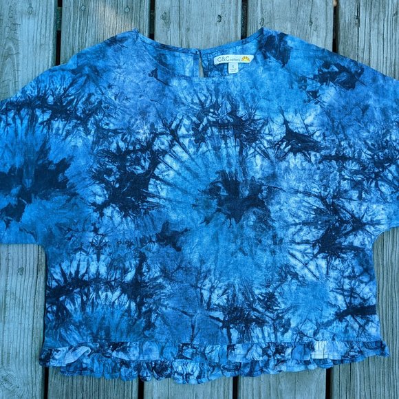 NWT C&C California - Tie Dye Linen Ruffle Top M - Picture 1 of 7